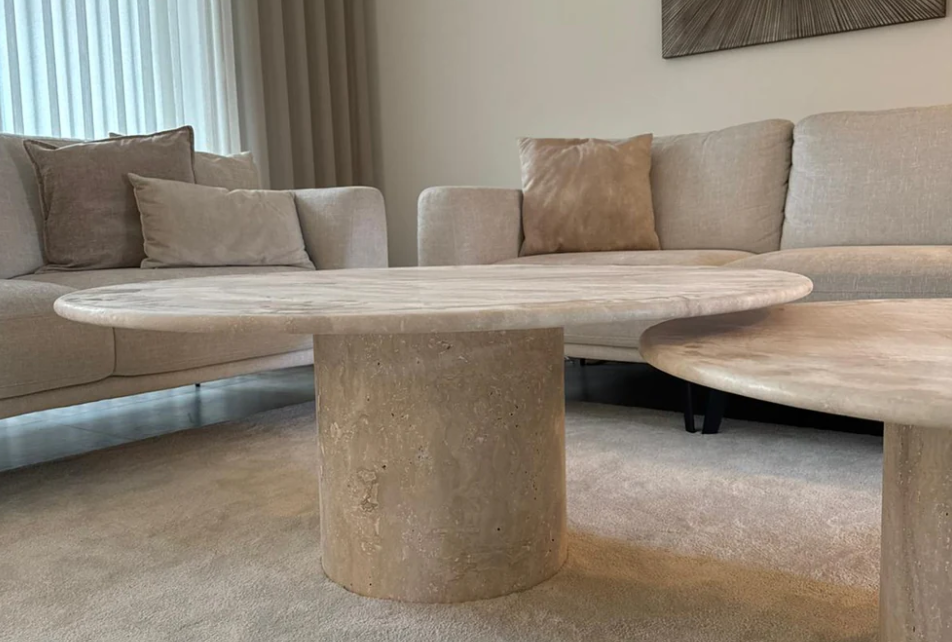 Rimal Duo – Ensemble de tables basses rondes en travertin