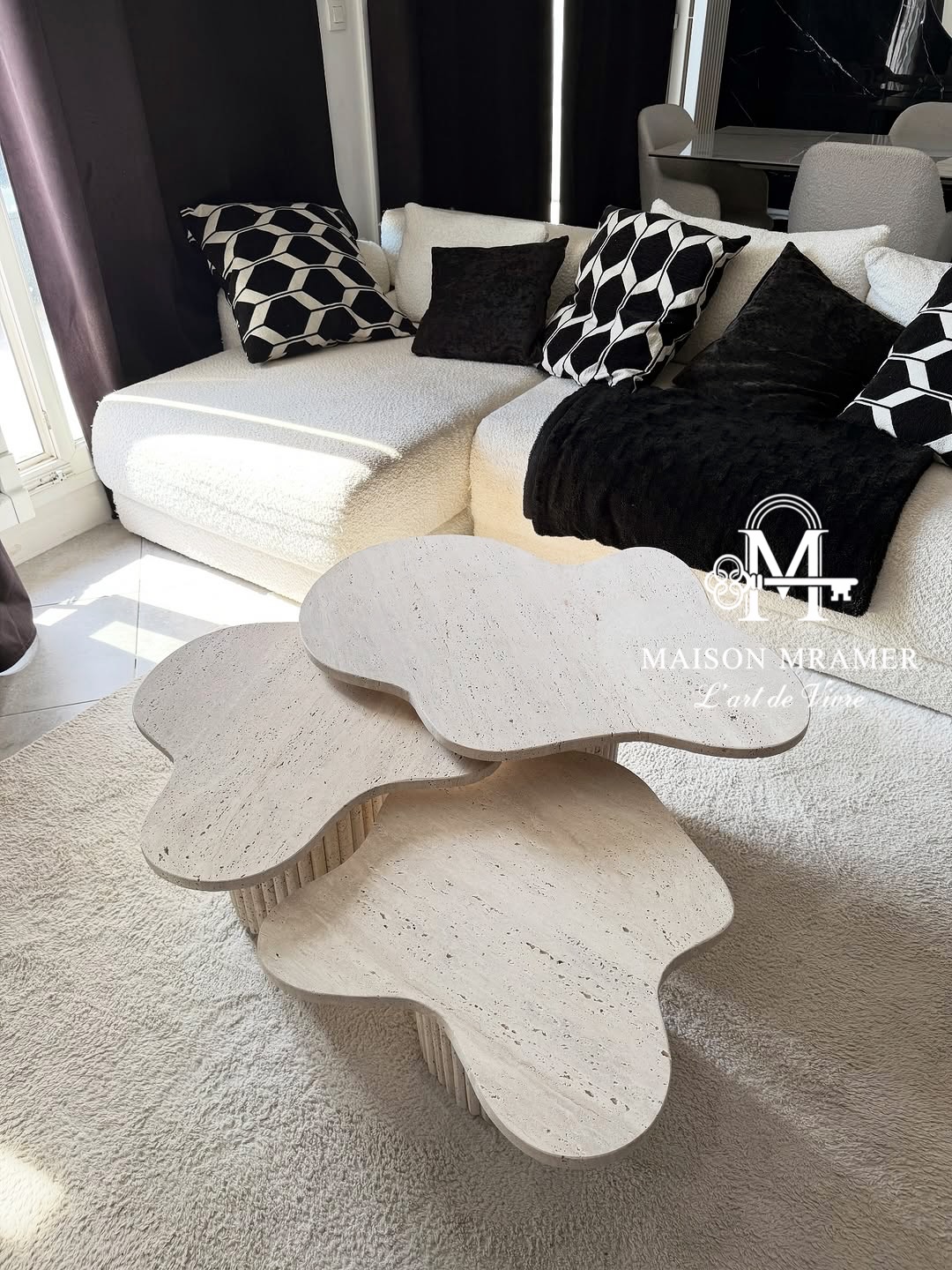 Trio Ensemble de tables basses en travertin