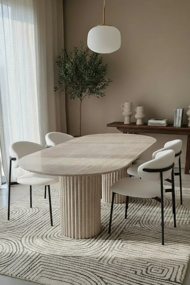 Table de salle à manger ovale en travertin