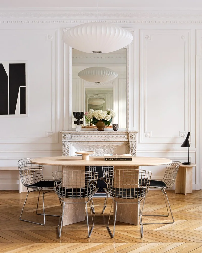 Table à manger oblongue en travertin beige – Élégance naturelle et design intemporel