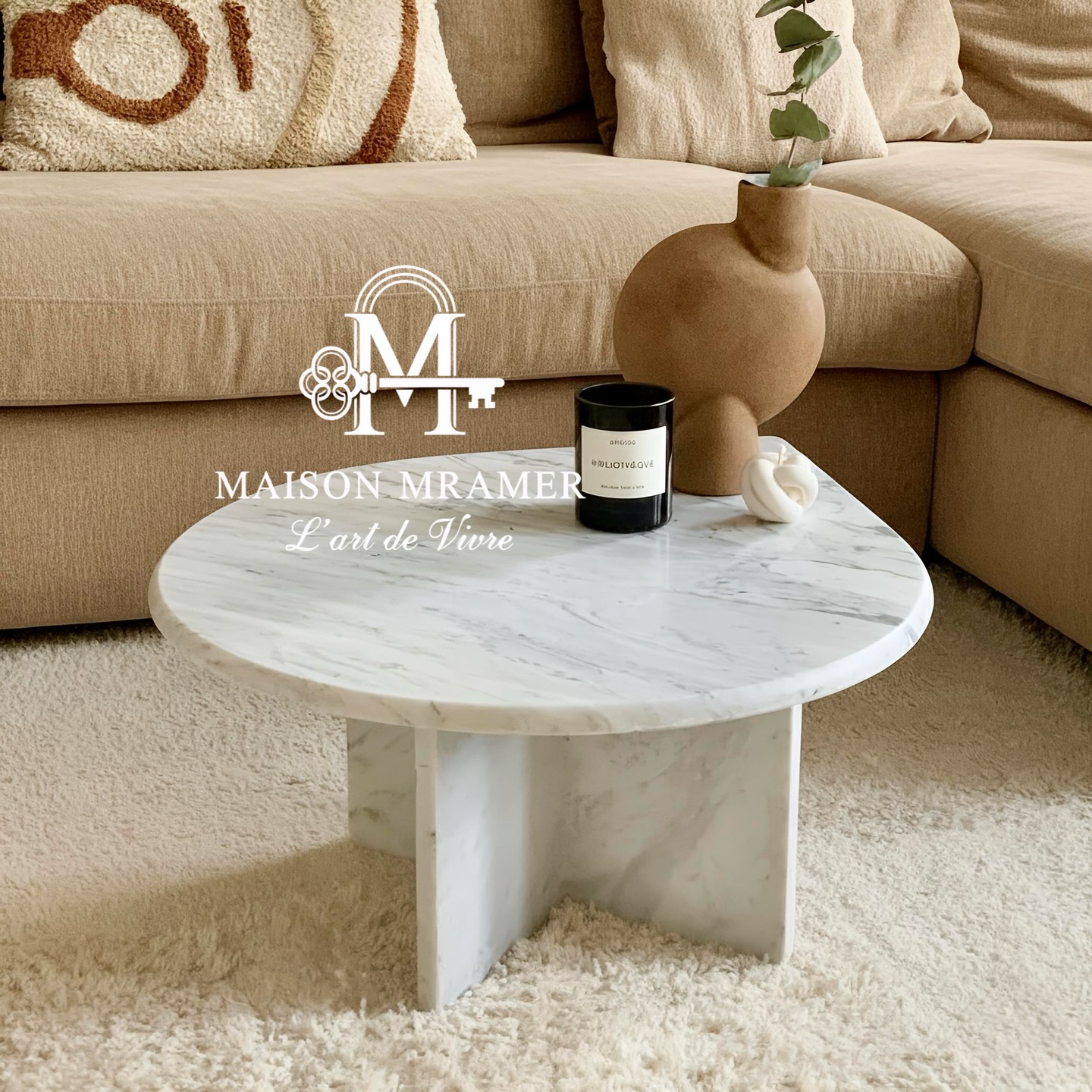 table Basse Ronde en Marbre Blanc
