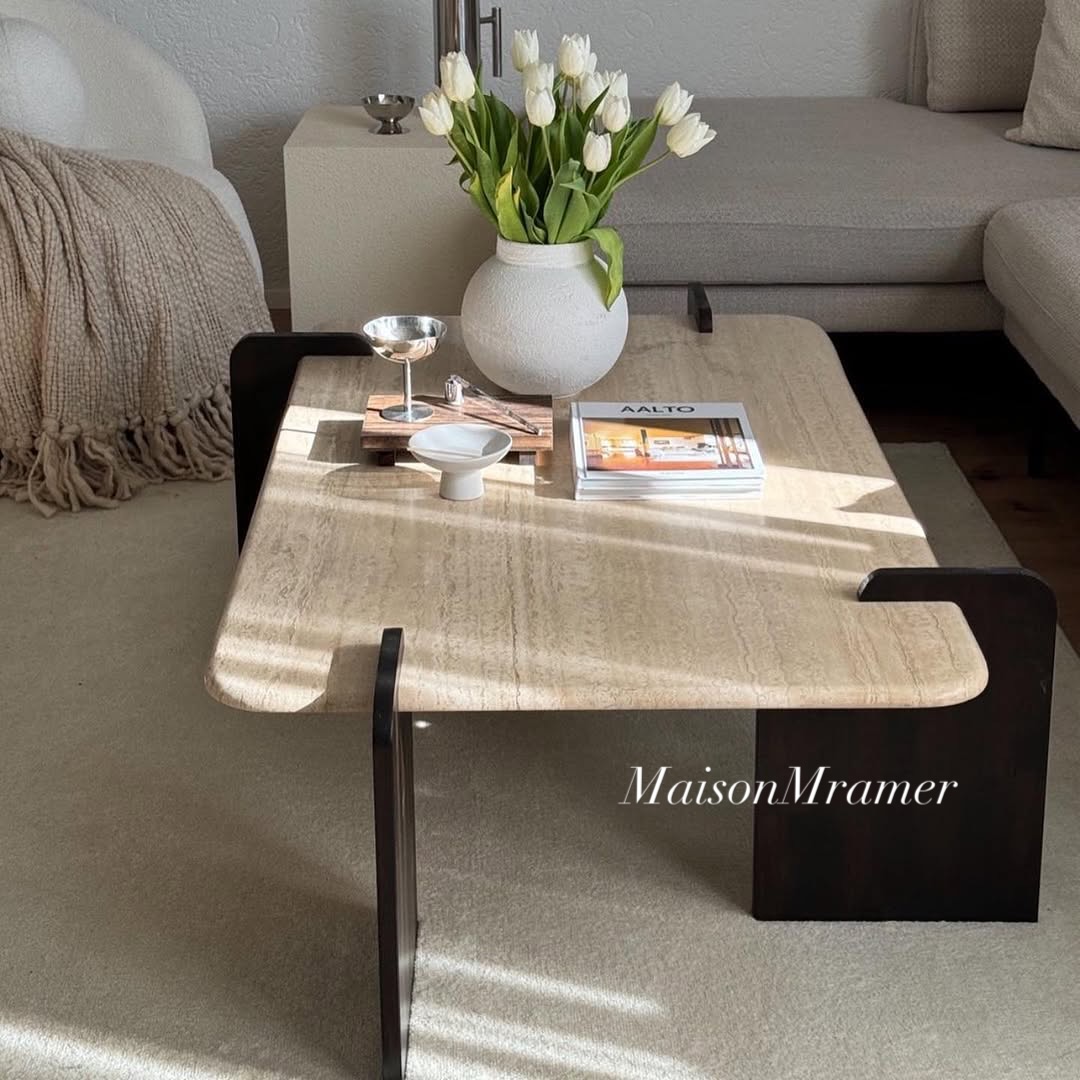 Table Basse en Travertin & Bois