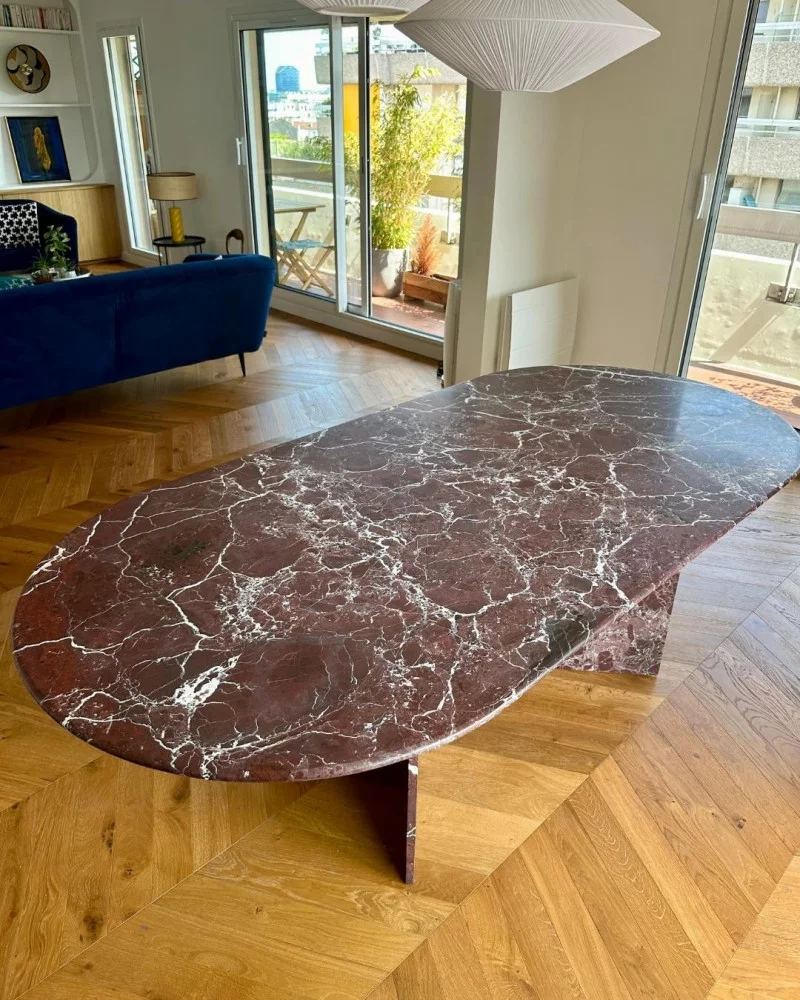 Table à manger oblongue en marbre rouge Rosso Levanto 