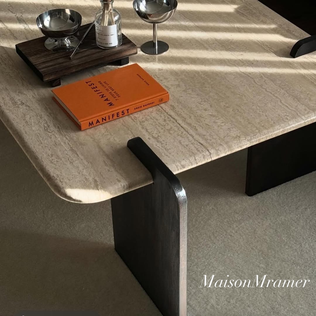Table Basse en Travertin & Bois