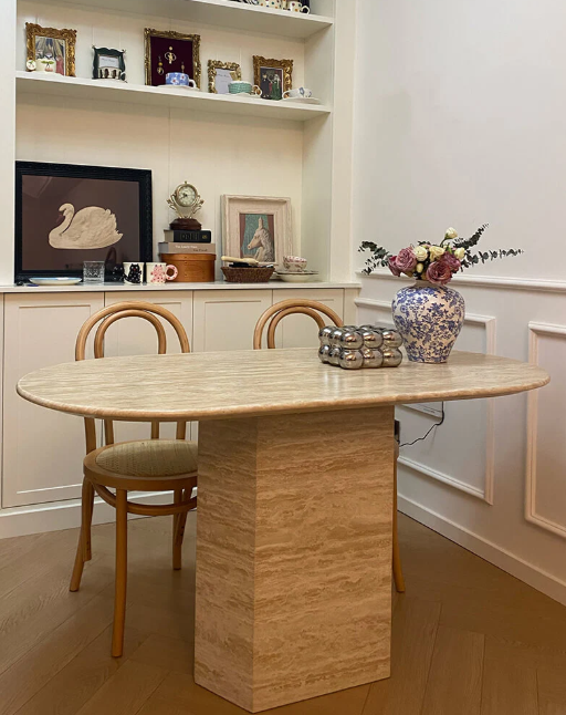 Table à manger rectangulaire en travertin beige