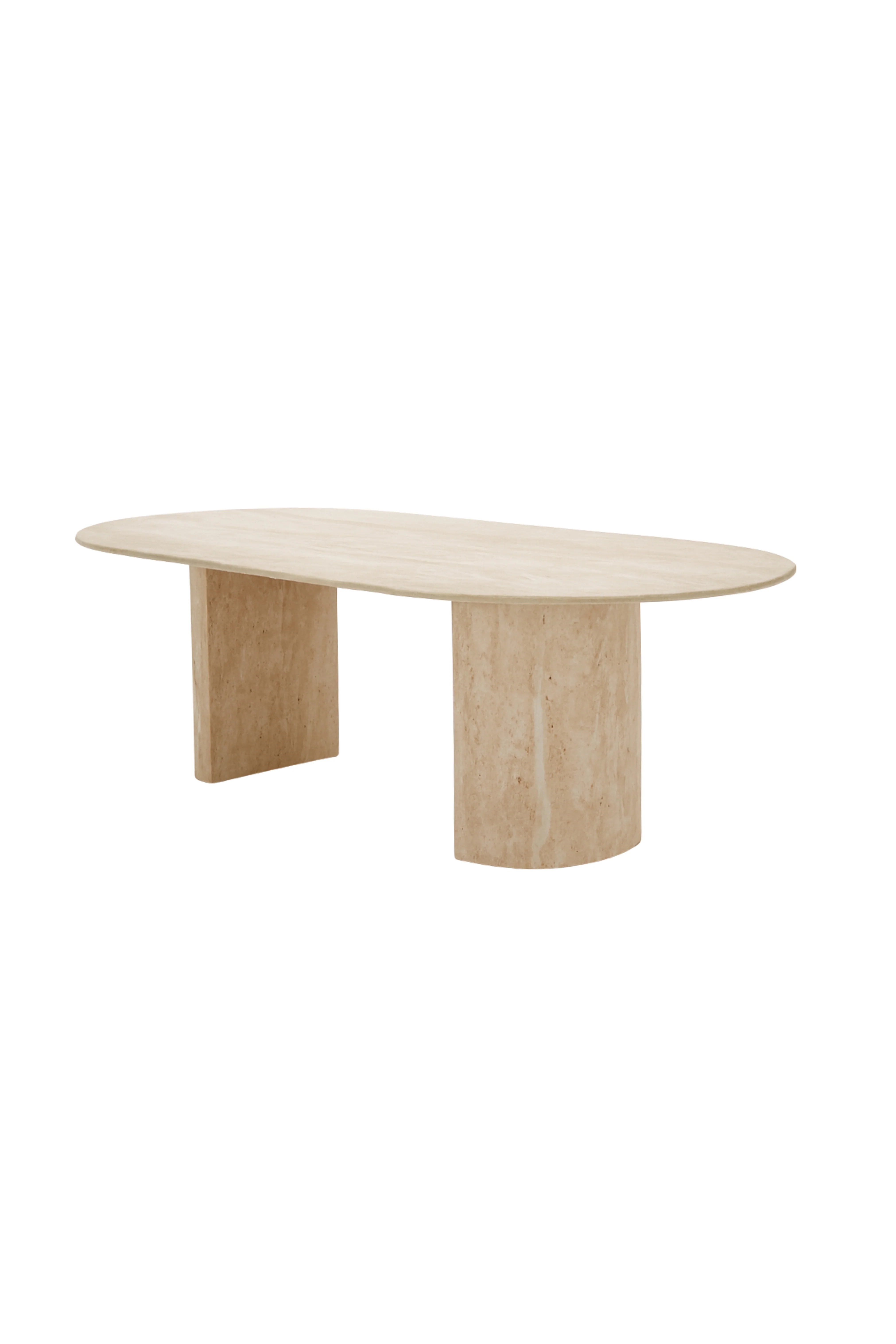 Table de salle à manger en travertin beige avec pieds en demi-lune