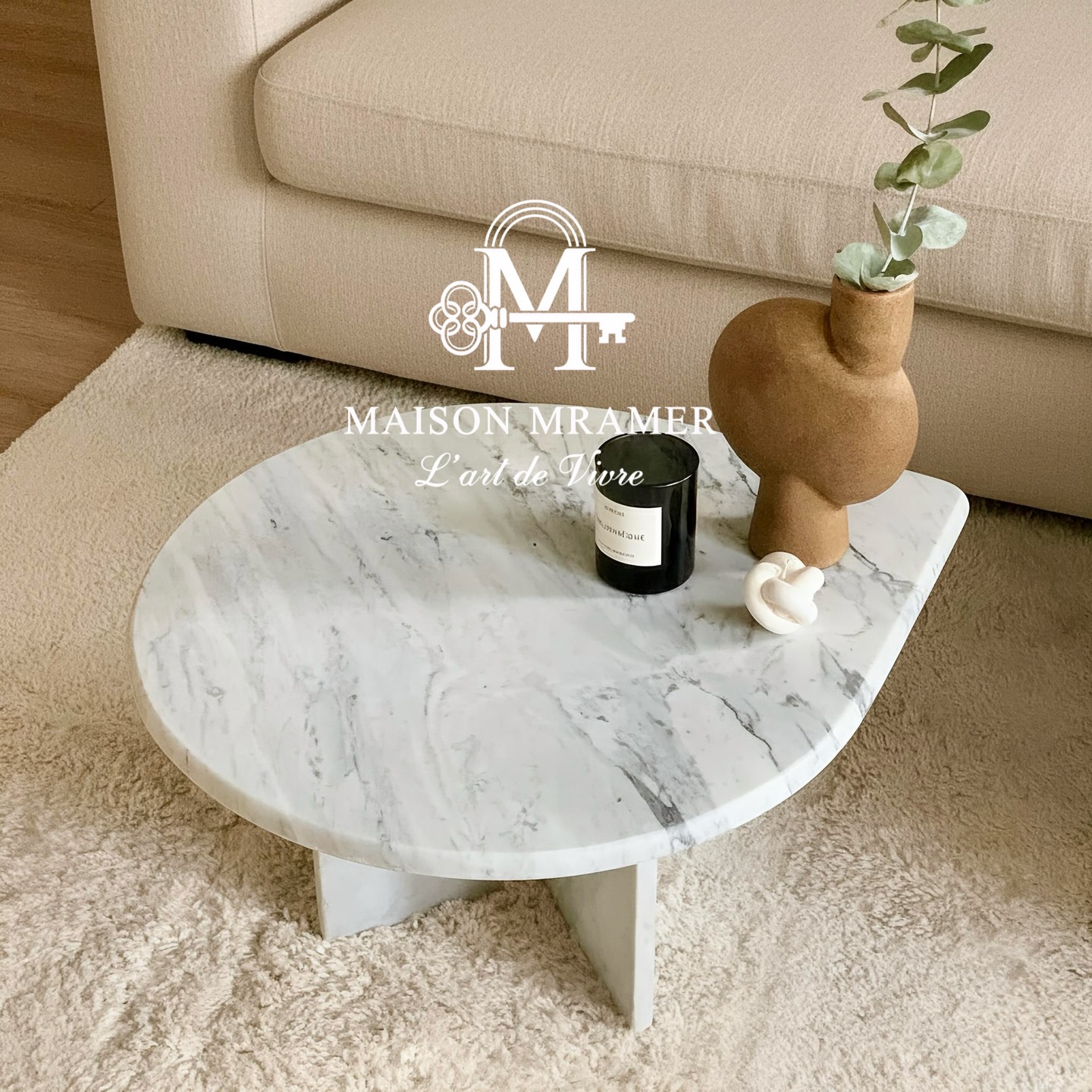 table Basse Ronde en Marbre Blanc
