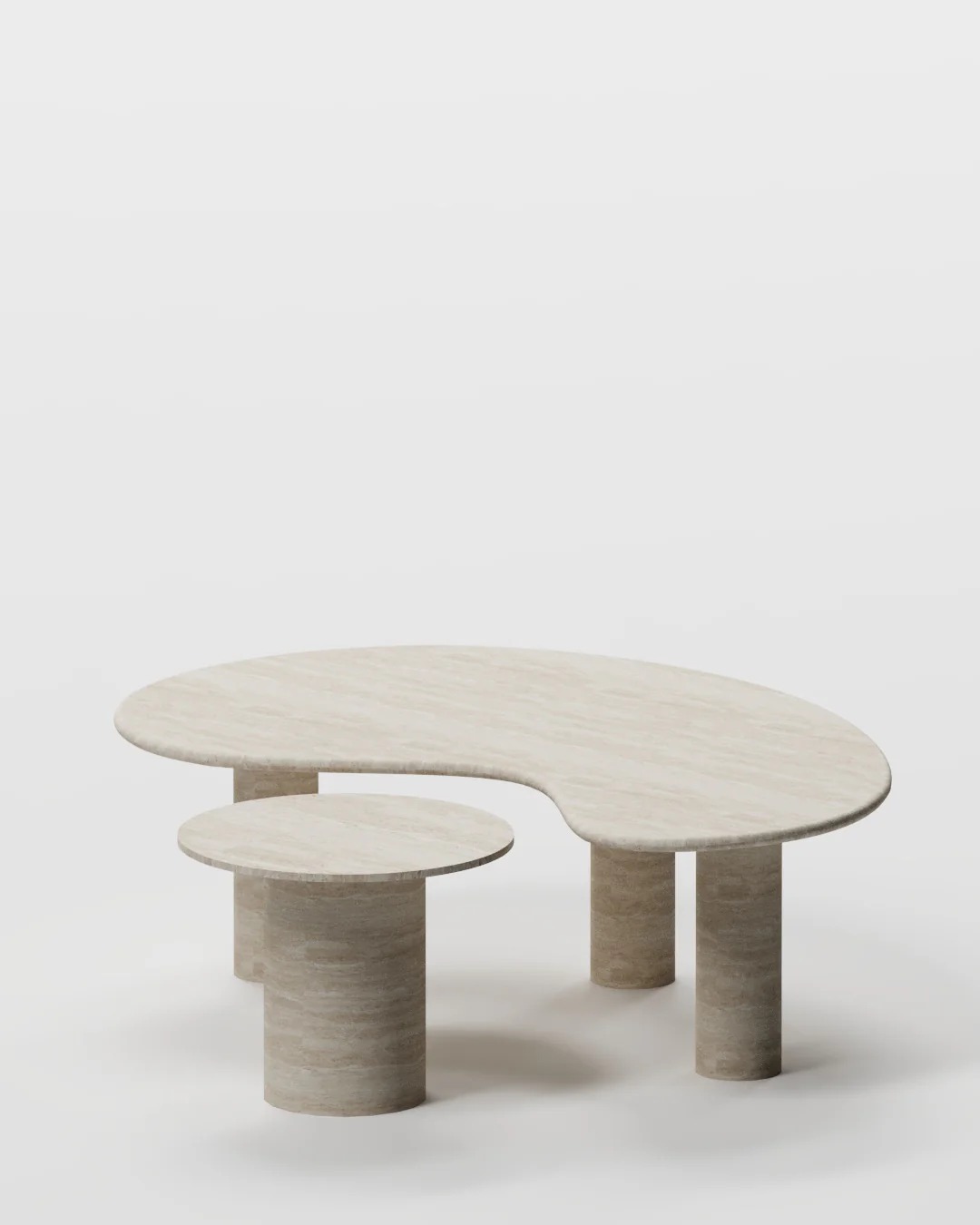 Ensemble de tables basses et d’appoint en travertin