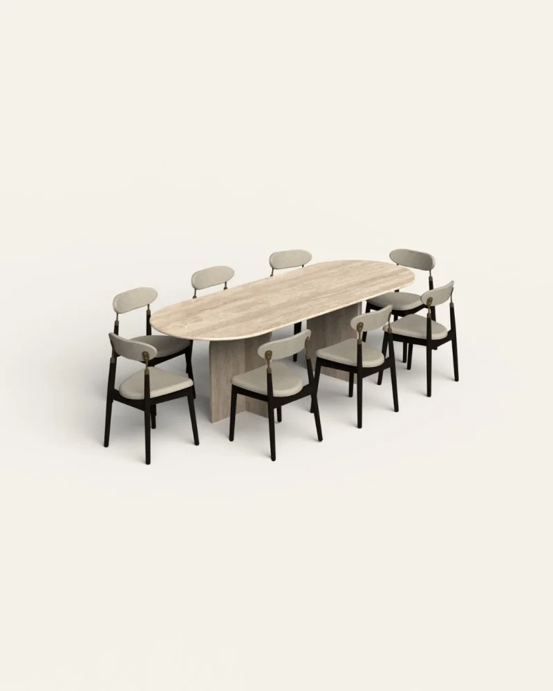 Table à manger oblongue en travertin beige – Élégance naturelle et design contemporain