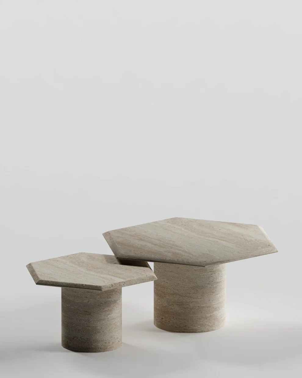 Duo Hexa Tables basses en travertin