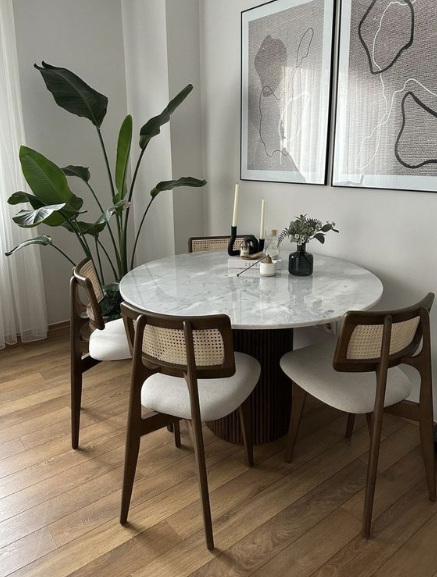 Table ronde en marbre et bois WOODY – Élégance naturelle et design intemporel