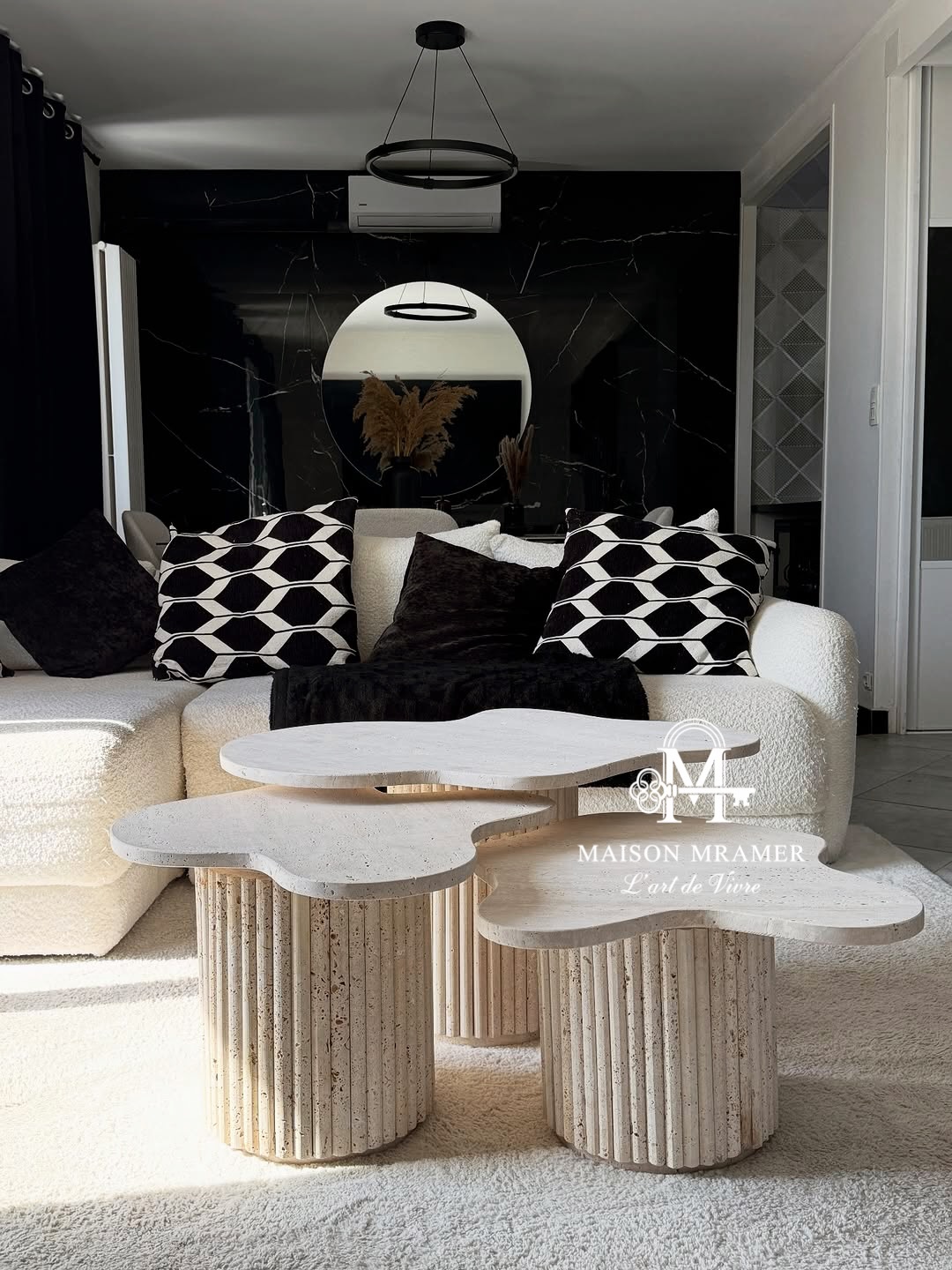 Trio Ensemble de tables basses en travertin