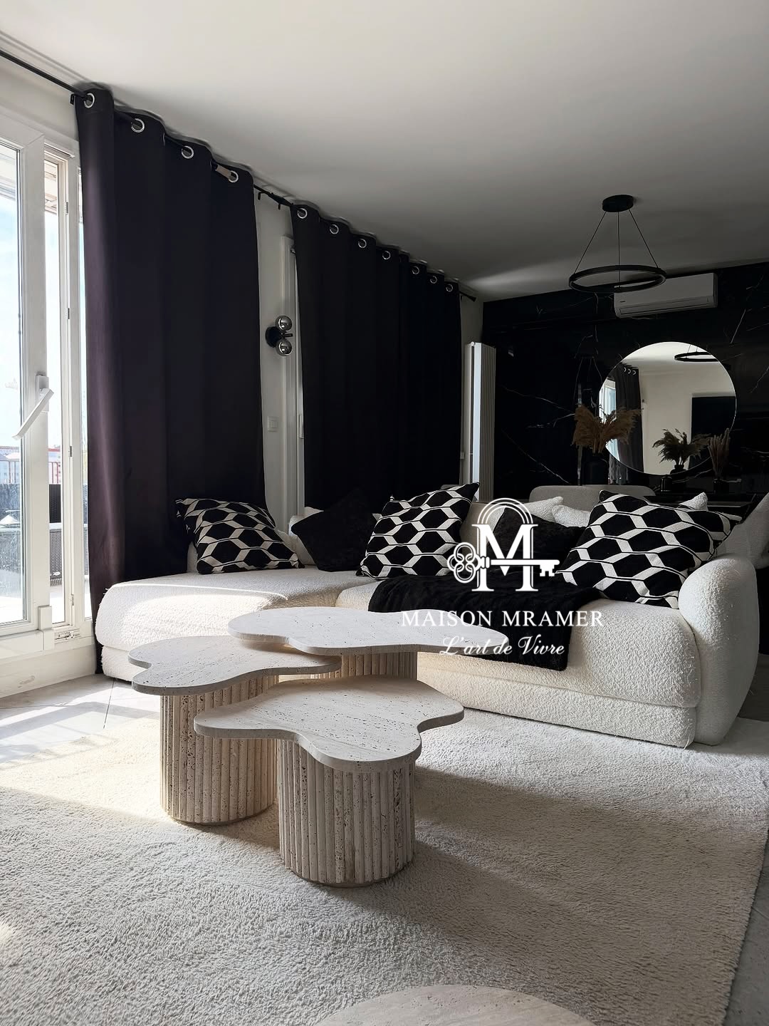 Trio Ensemble de tables basses en travertin