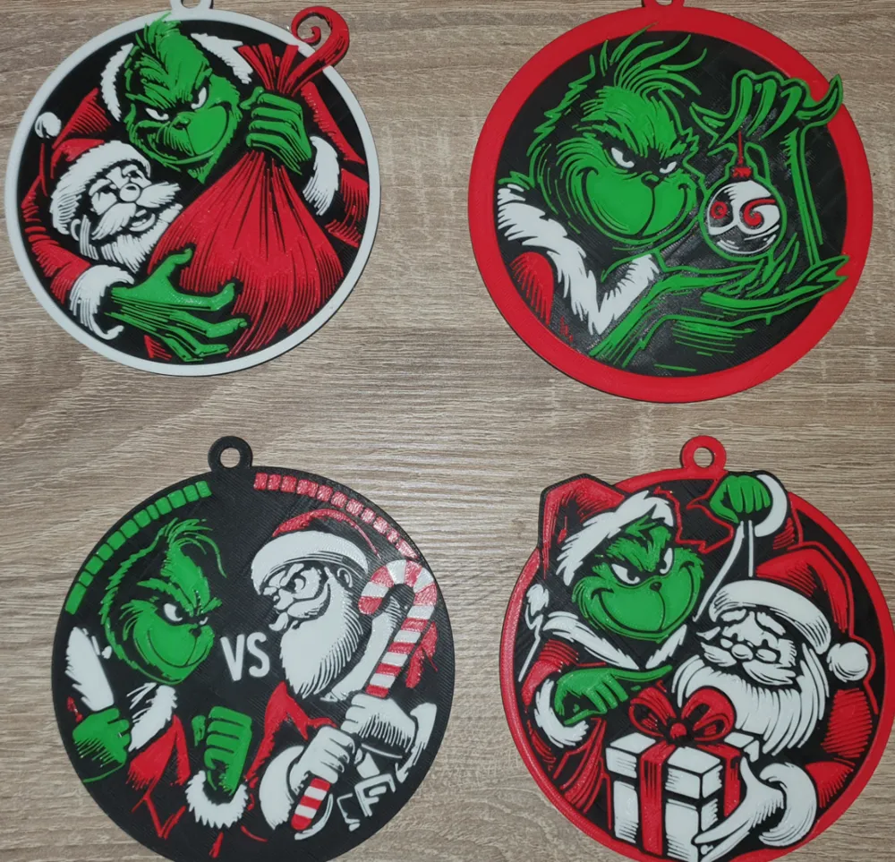 Enfeites de Natal Grinch vs Papai Noel