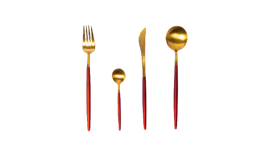 Elegant Gold and Red Cutlery Set