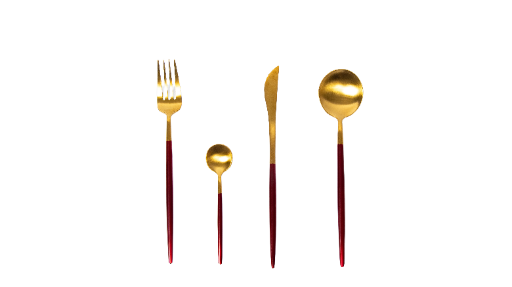 Elegant Gold & Red Cutlery Set