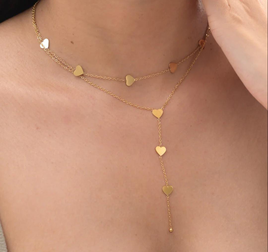 Gold Heart Pendant Layered Necklace