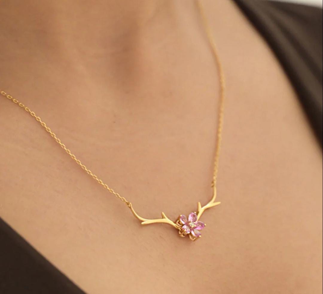 Gold Antler Flower Necklace
