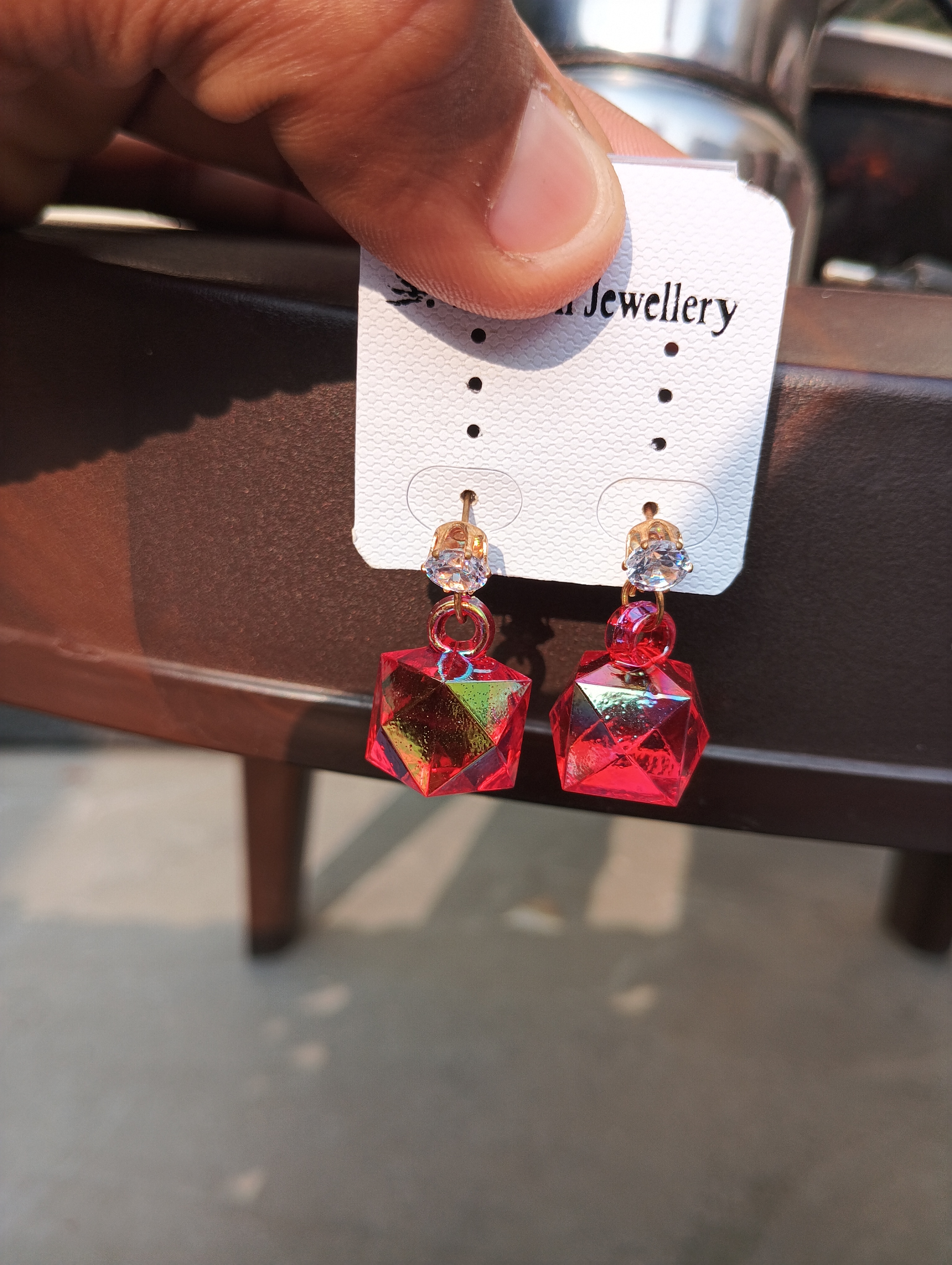 Red Crystal Cube Earrings