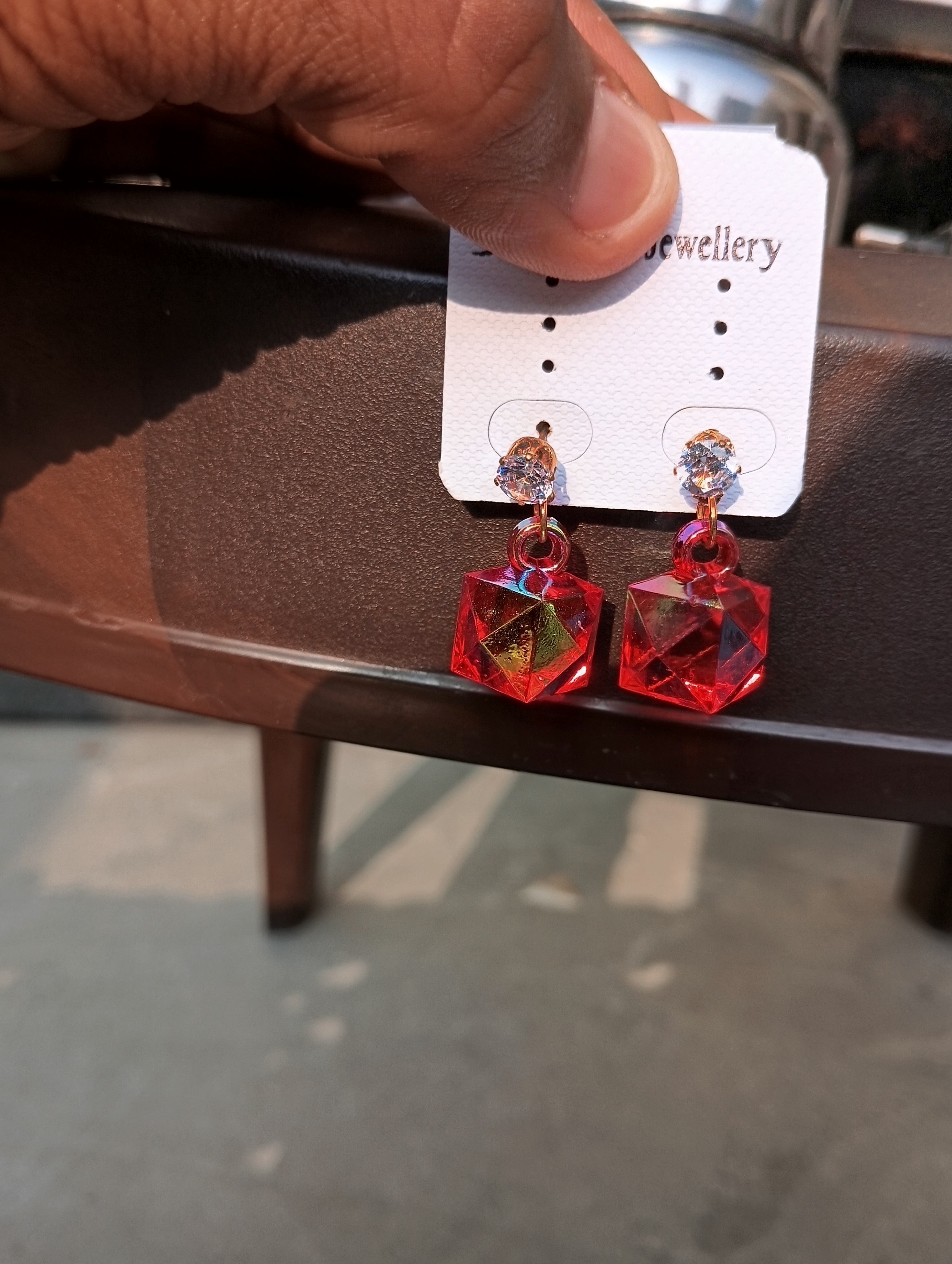 Red Crystal Cube Earrings