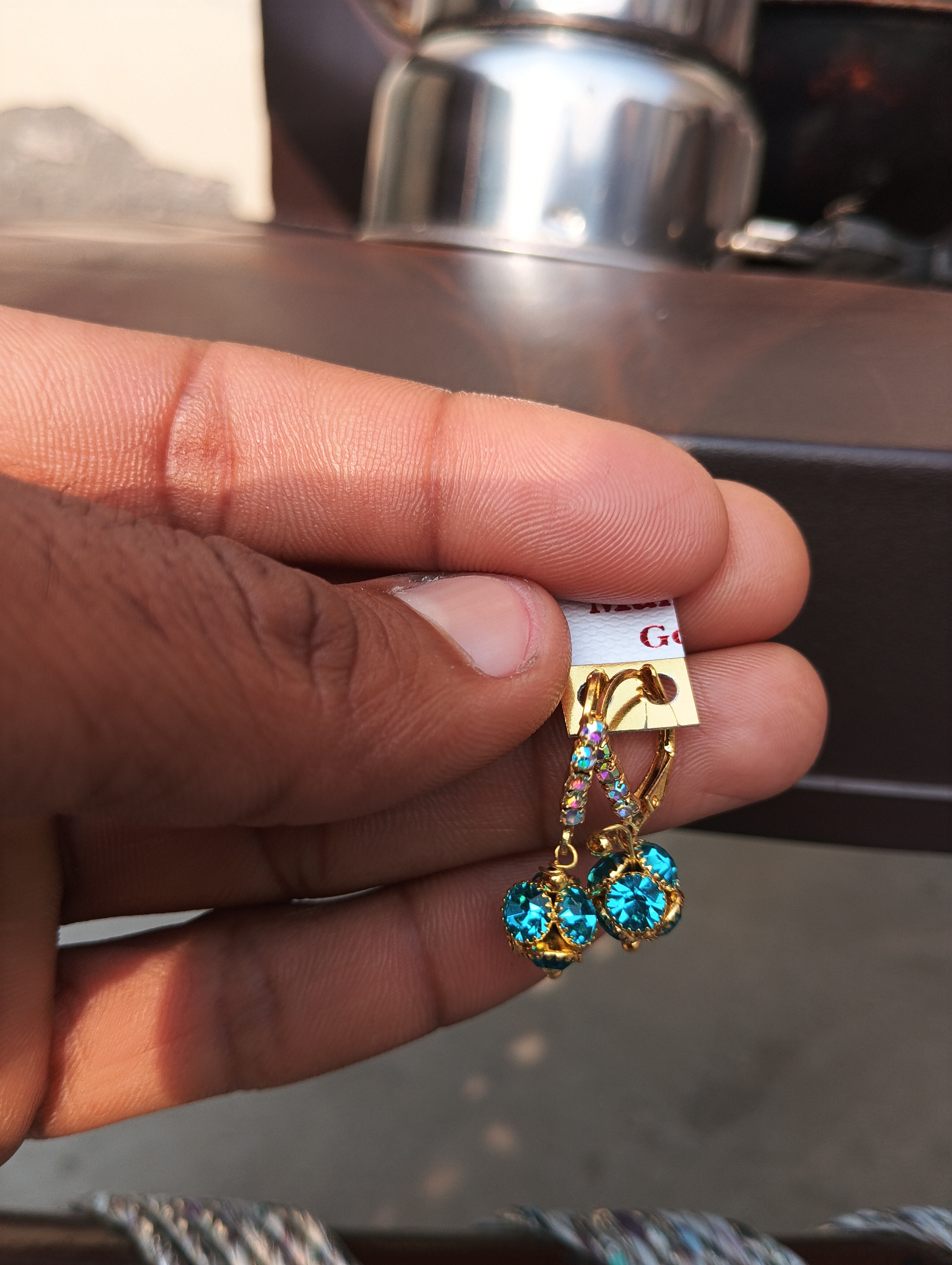 Blue Crystal Gold-Plated Earrings