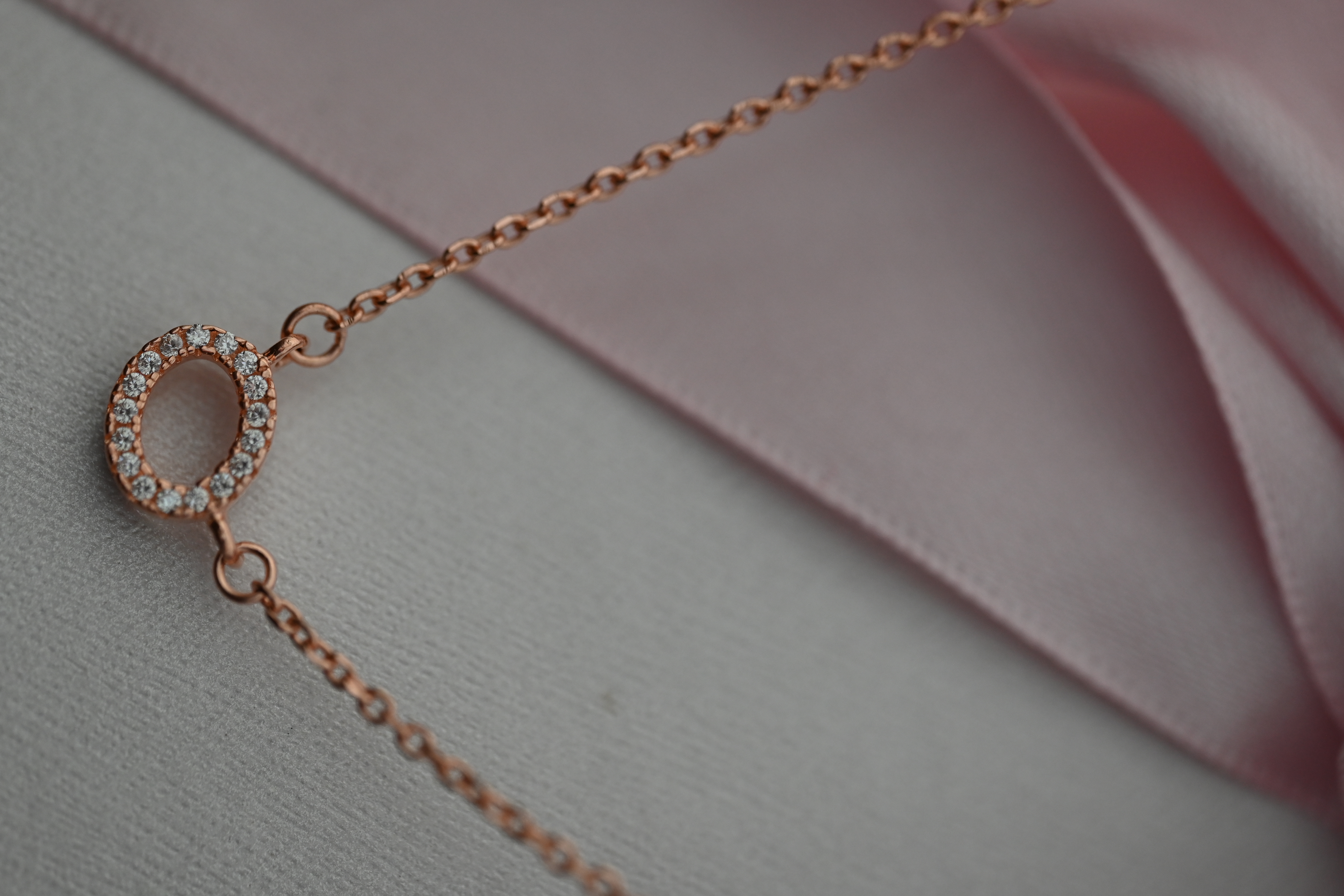 Delicate Pavé Circle Necklace – Rose Gold Finish