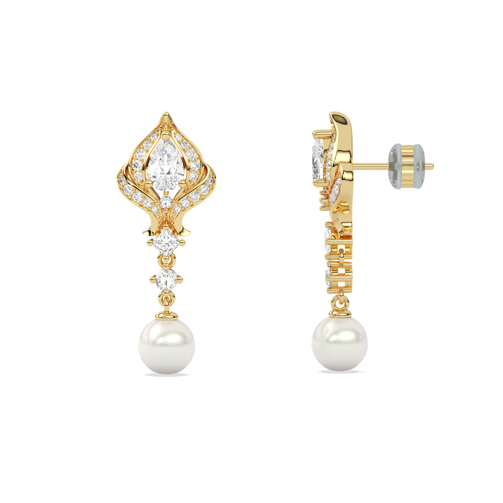 Pendientes de plata dorado con perlas y circonio