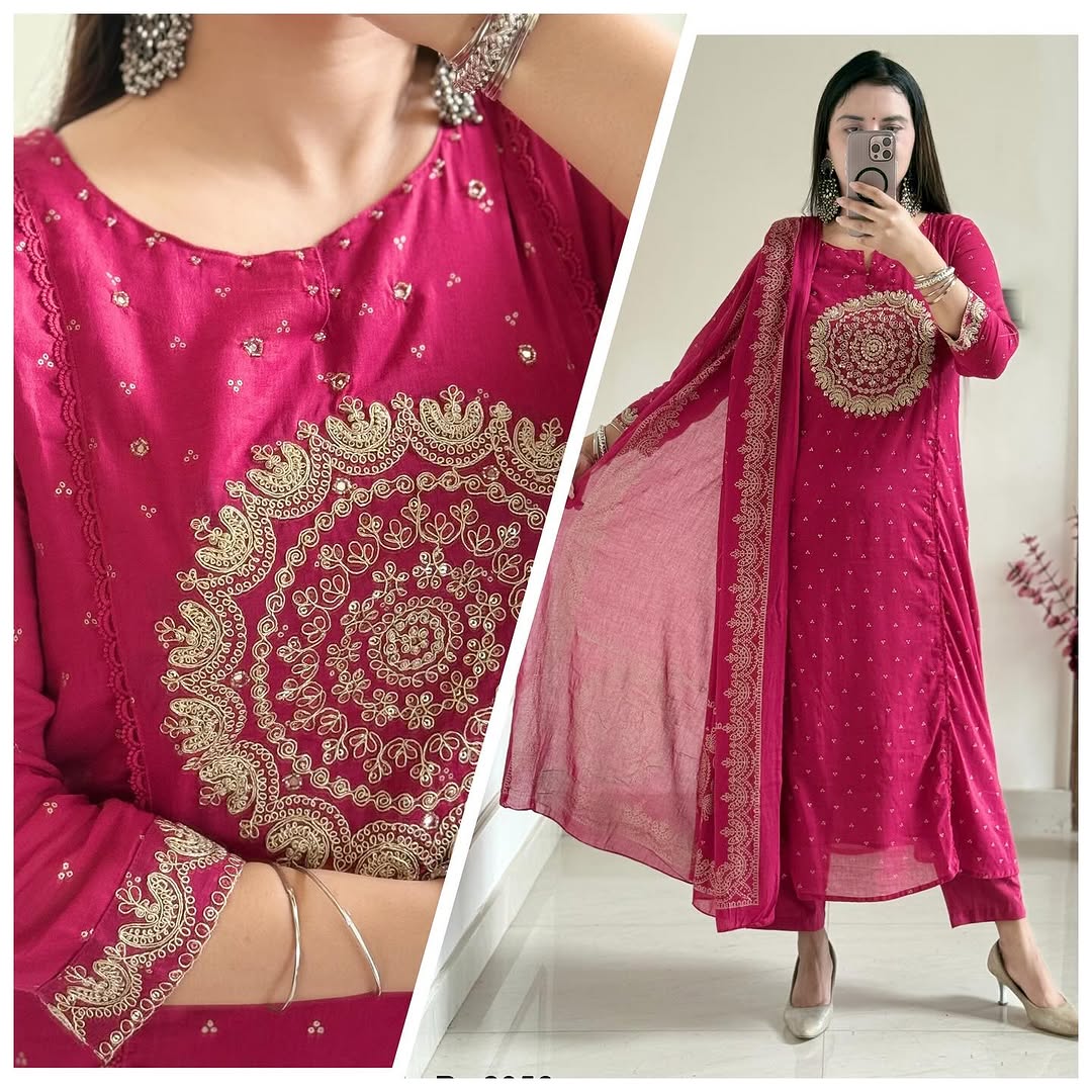 Trendy Cotton Embroidered  Suit 