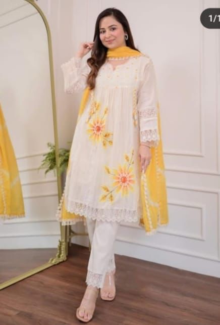 Trendy Cotton Schiffli Fabric Party Wear Suit