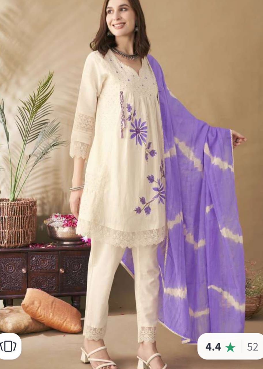 Trendy Cotton Schiffli Fabric Party Wear Suit