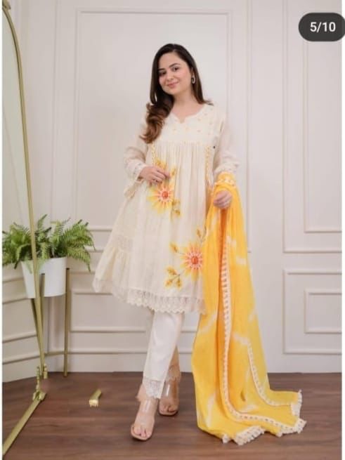 Trendy Cotton Schiffli Fabric Party Wear Suit