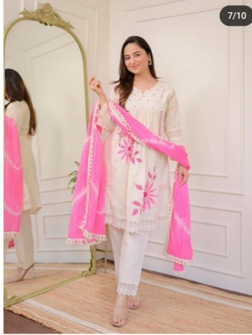 Trendy Cotton Schiffli Fabric Party Wear Suit