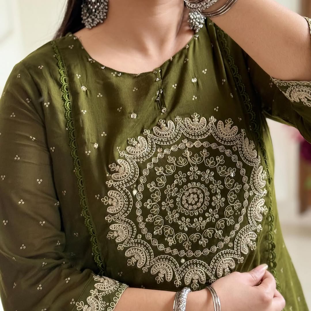 Trendy Cotton Embroidered  Suit 