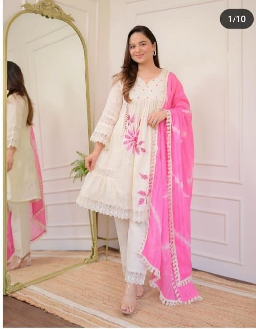 Trendy Cotton Schiffli Fabric Party Wear Suit