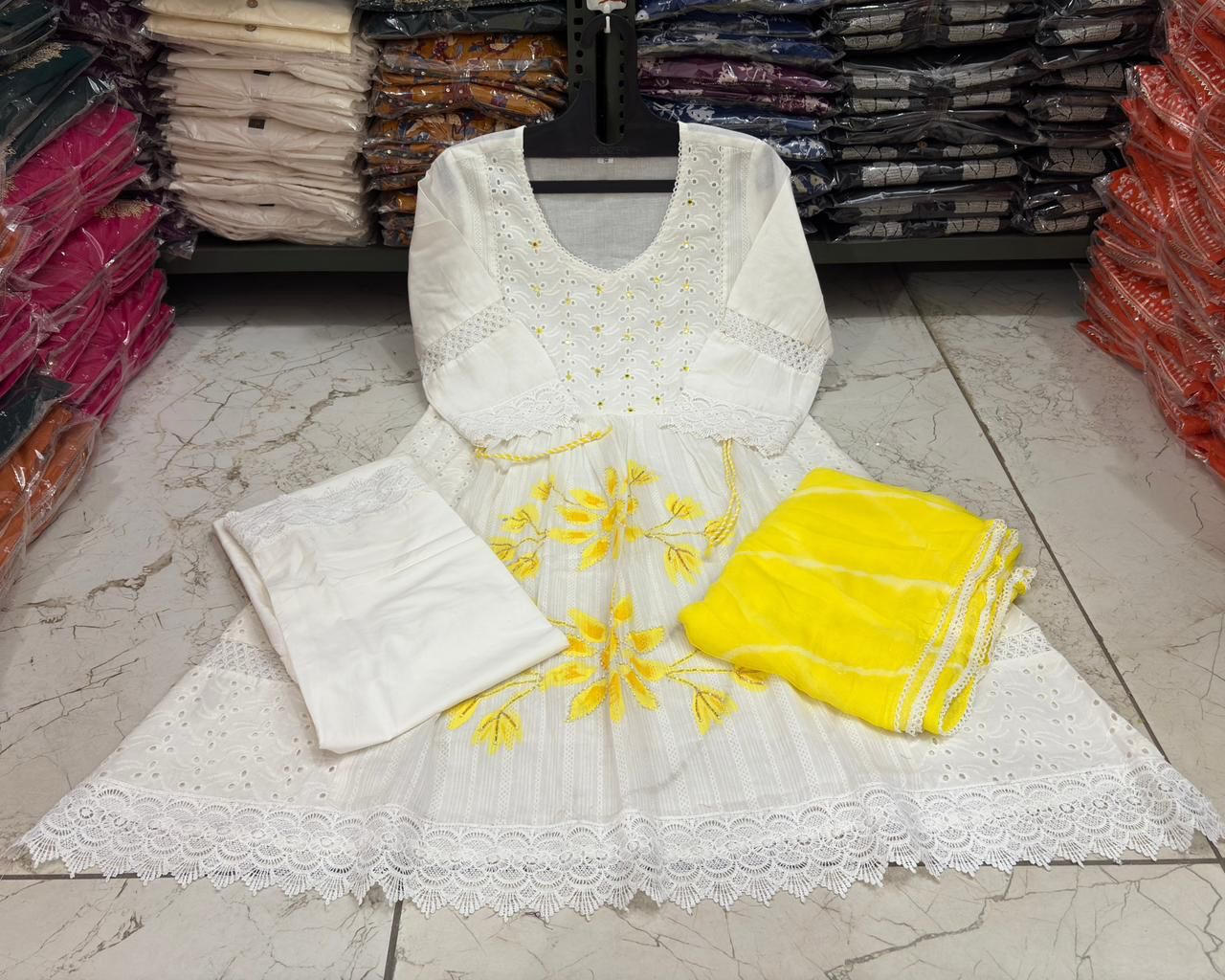 Trendy Cotton Schiffli Fabric Party Wear Suit