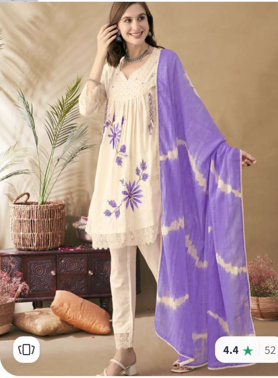 Trendy Cotton Schiffli Fabric Party Wear Suit