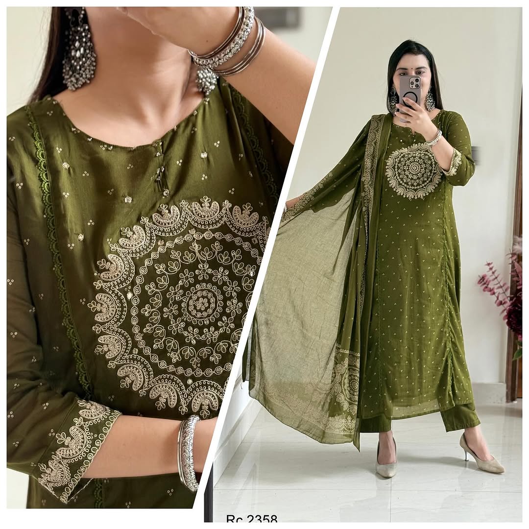 Trendy Cotton Embroidered  Suit 
