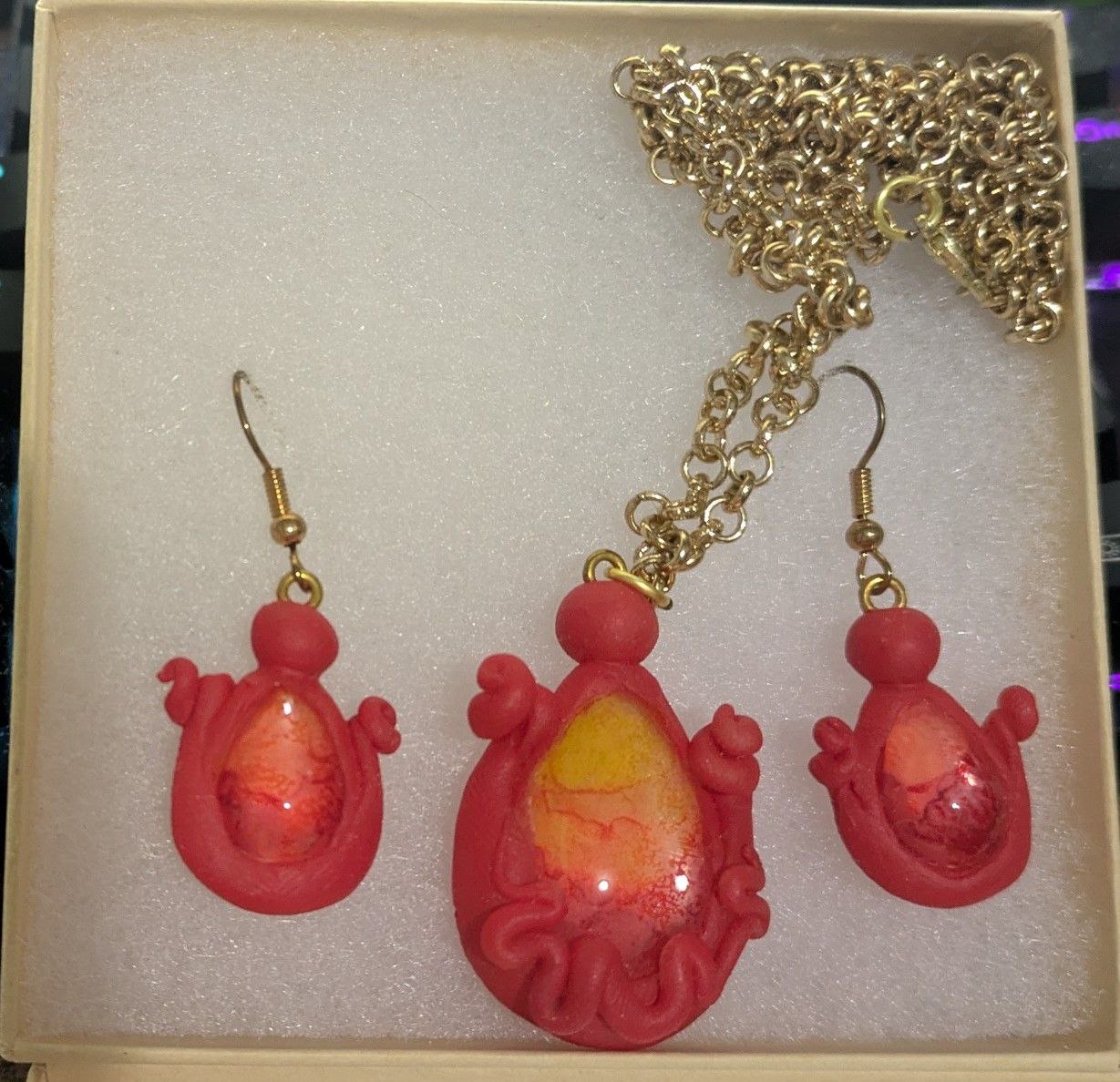 Fire Pendant and Earrings