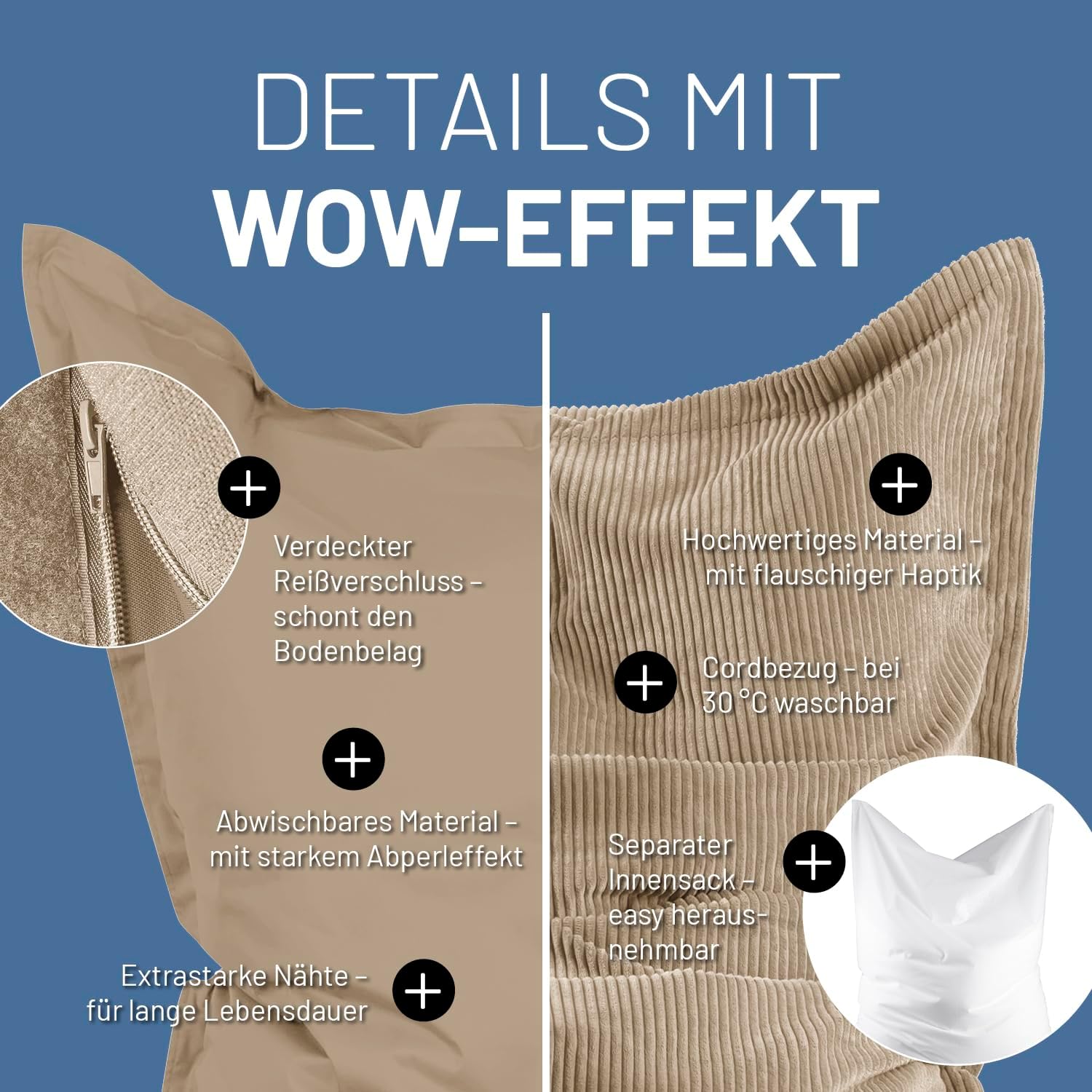 Lumaland Sitzsack Classic XXL Cord All-in-One Set