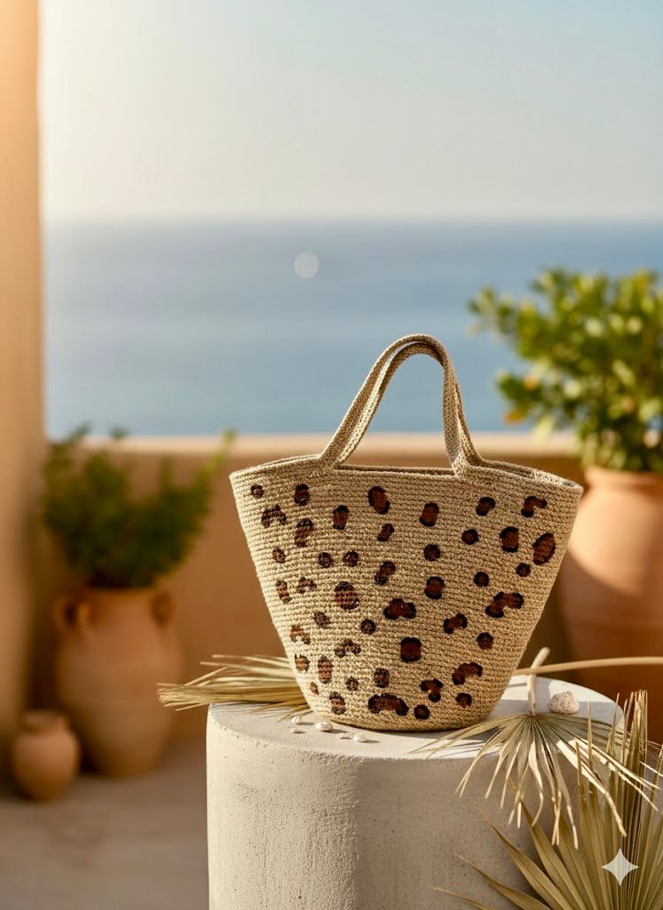 Panier en jute imprimé léopard