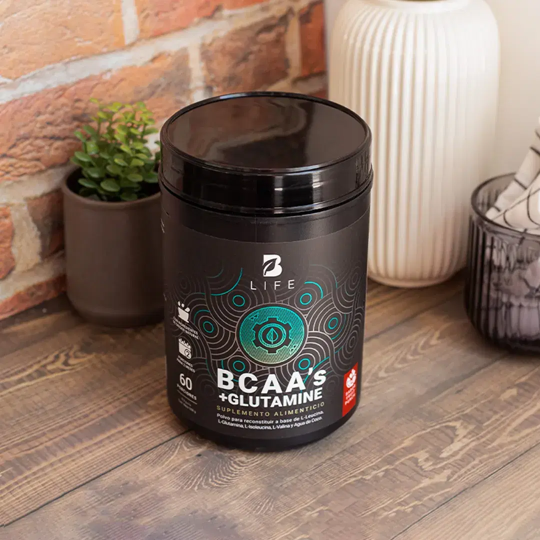 BCAAs con Glutamina en polvo | 558 gr | 60 Porciones | con Glutamina y Agua de Coco | Sabor Ponche de Frutas