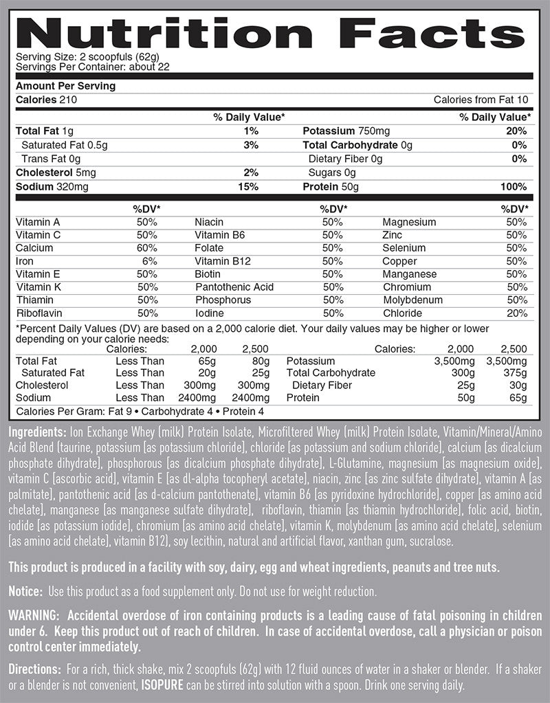 Proteína en Polvo Isopure Zero Carb Vainilla Cremosa 4.5 lb