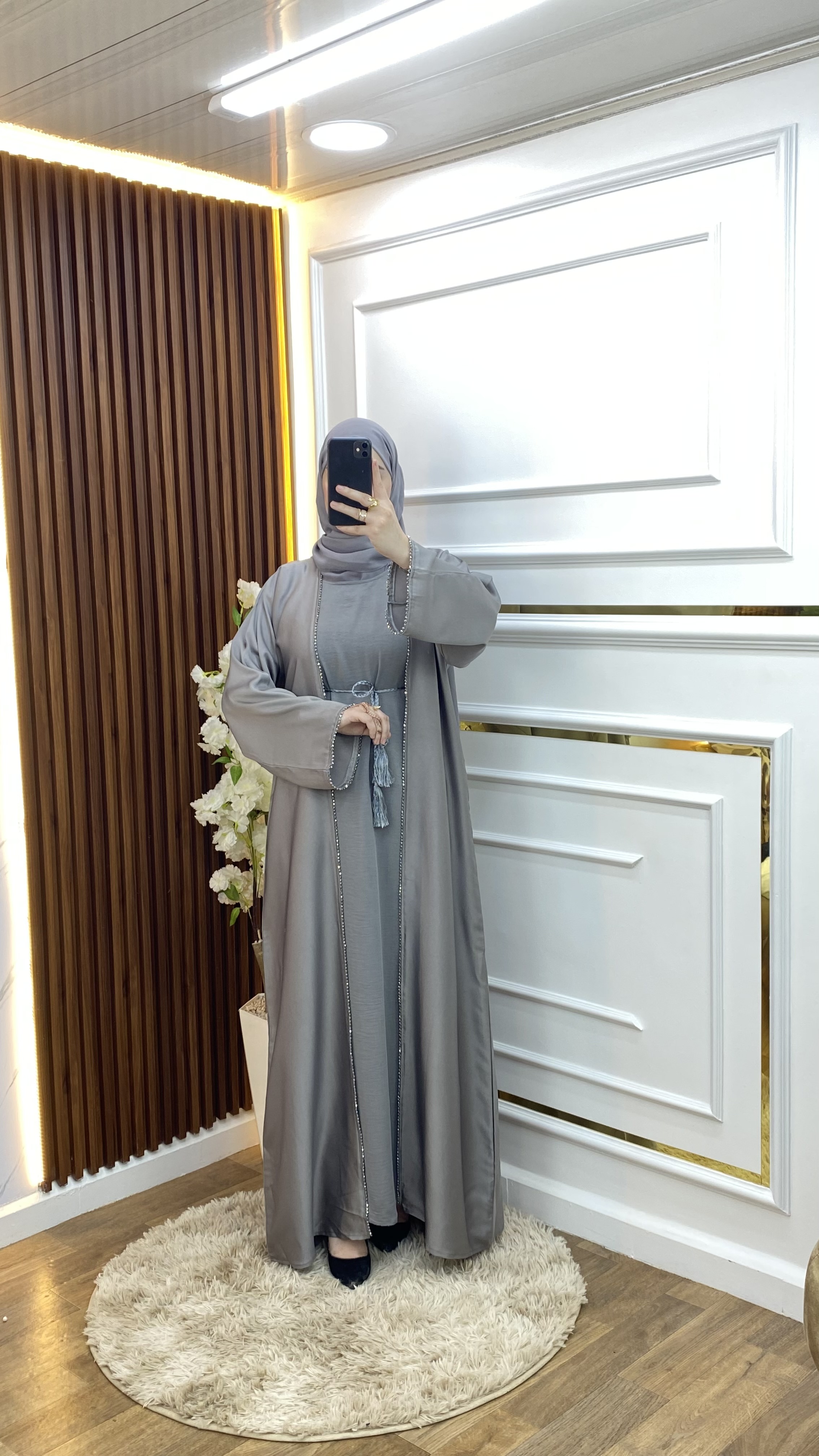 Abaya avec Robe et Foulard Grise