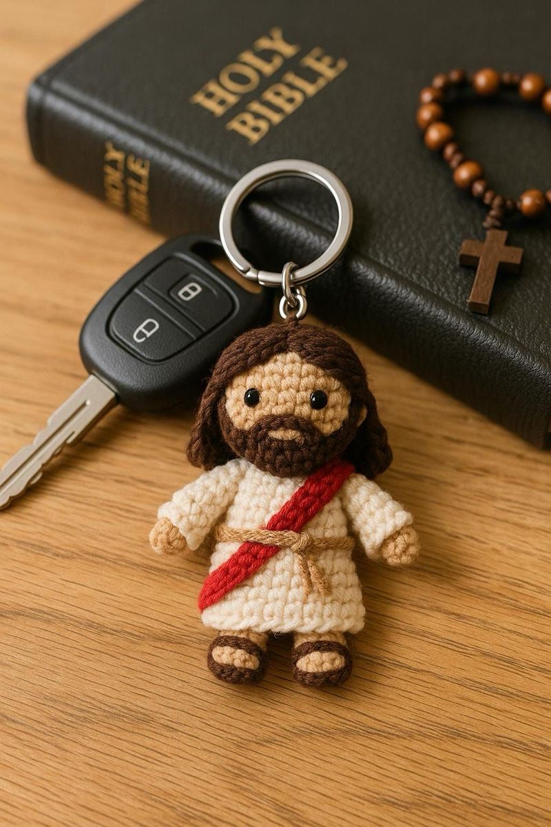 Chaveiro Amigurumi Jesus, O Bom Pastor