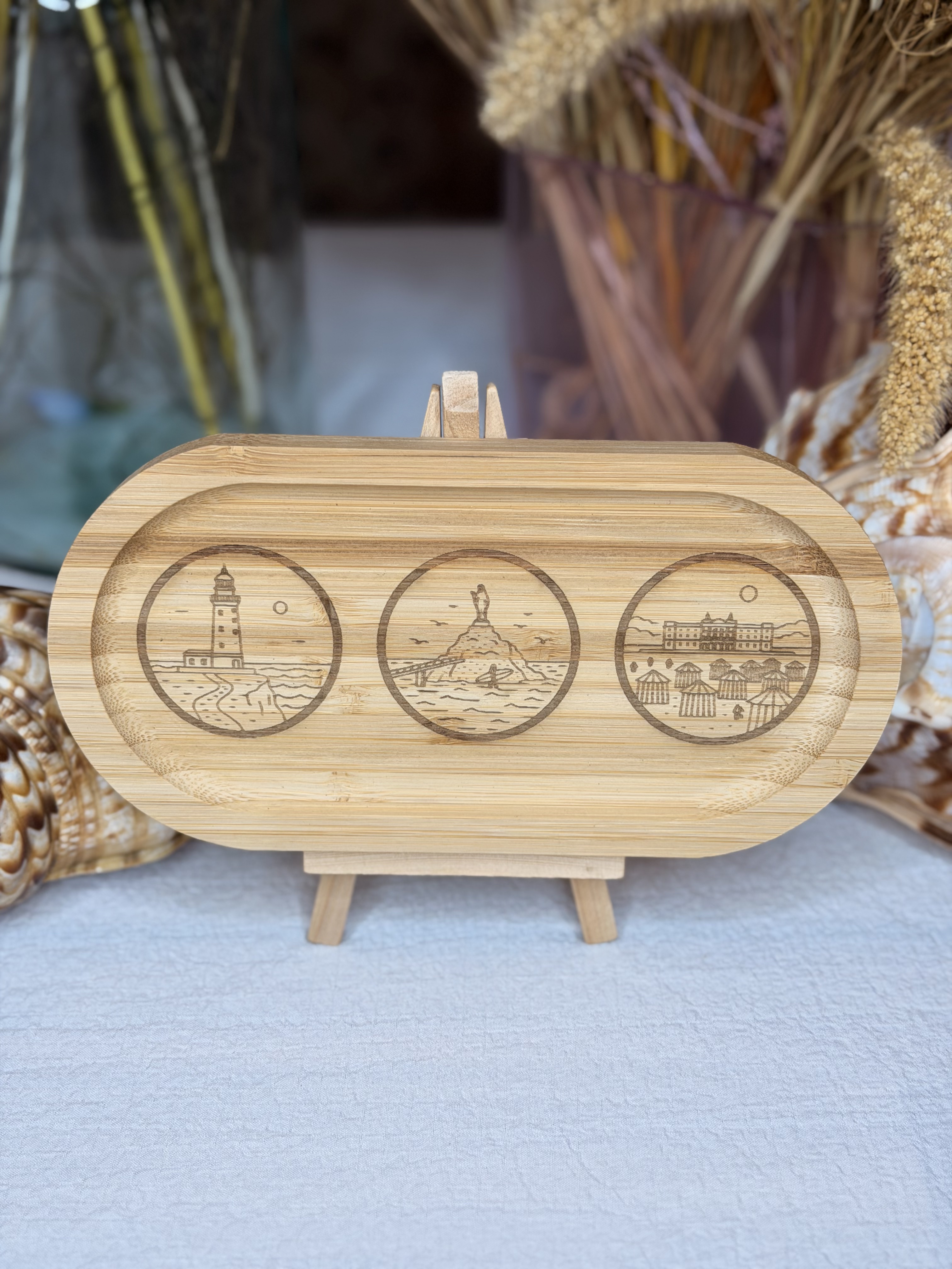 Tableau/Plateau gravé ovale Bambou - Biarritz - 20 cm