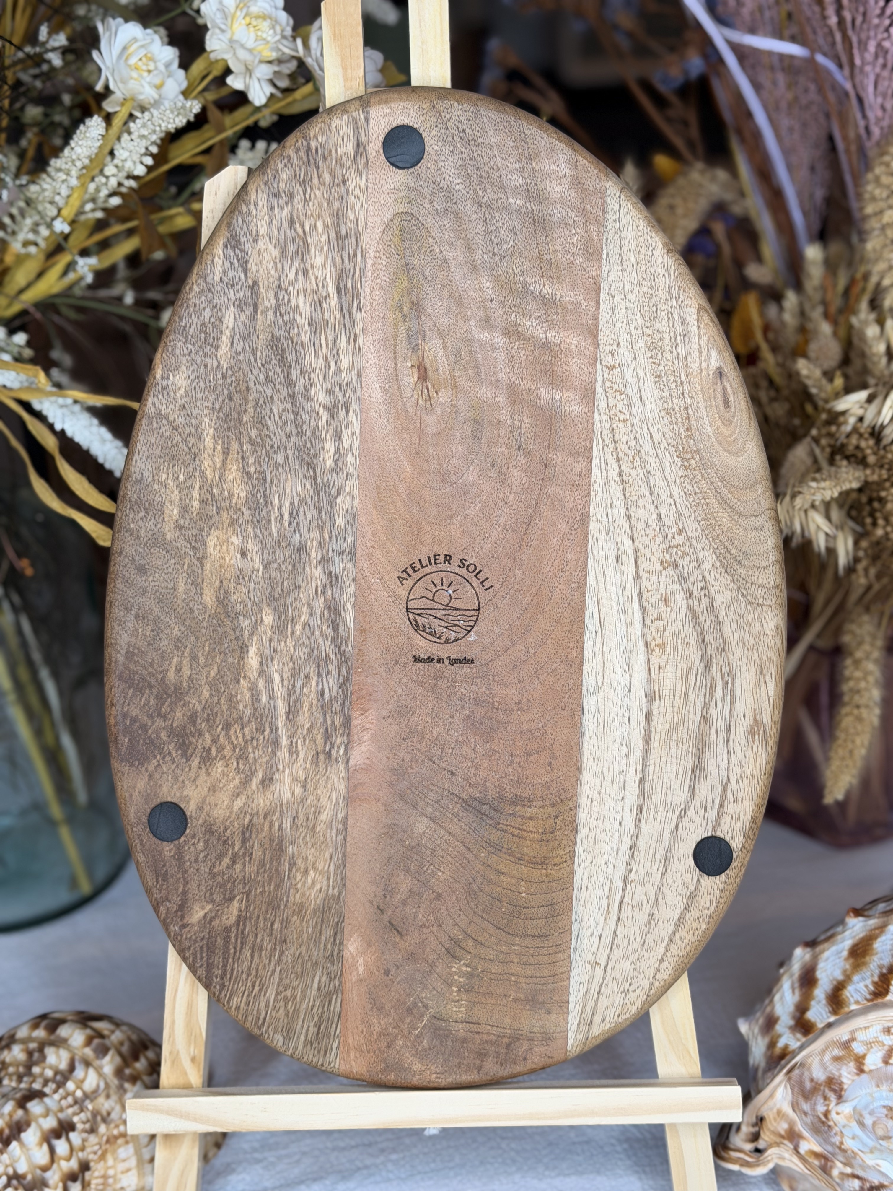 Plateau de service décoratif gravé - Manguier - Motif planche de surf paysage - 39 cm