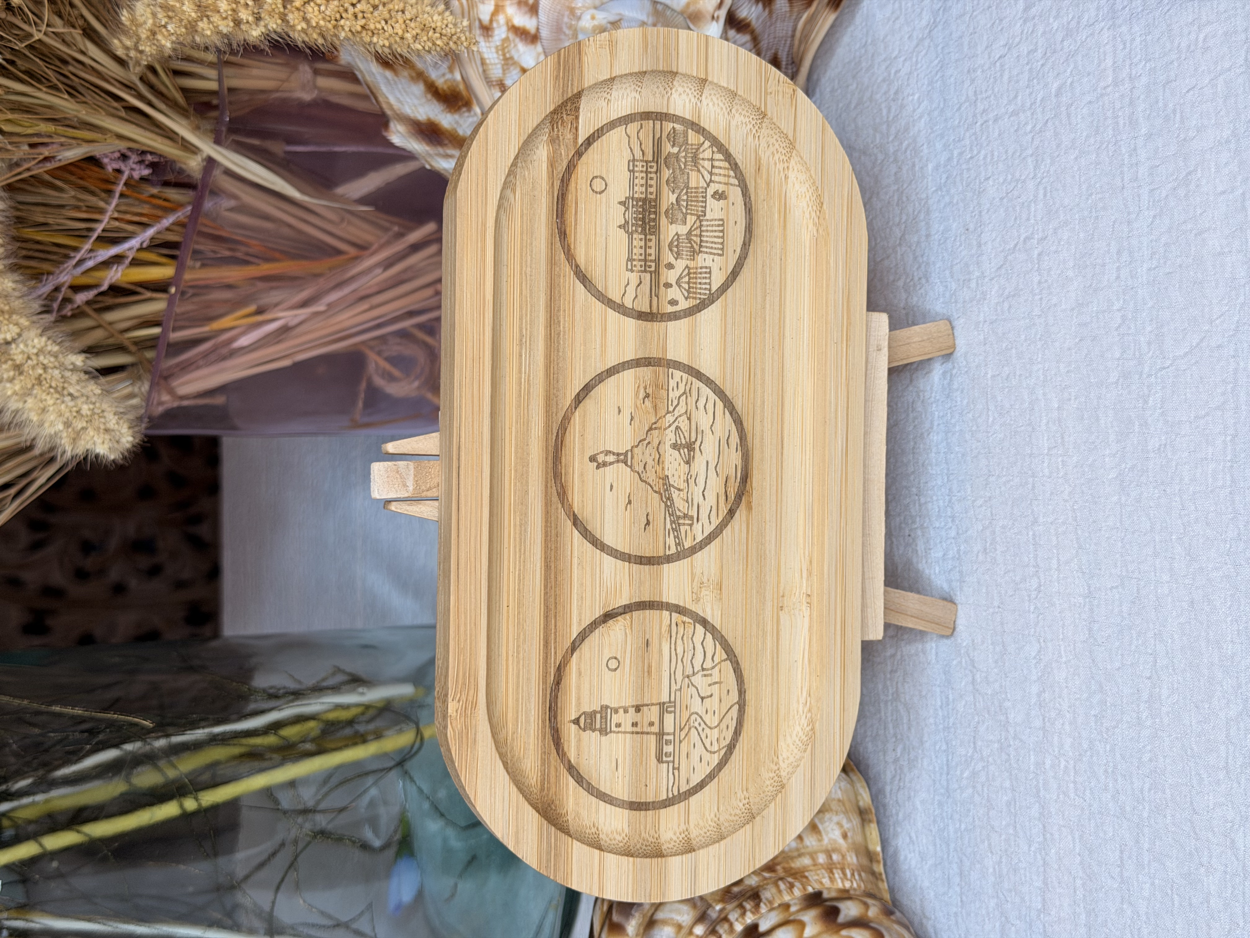 Tableau/Plateau gravé ovale Bambou - Biarritz - 20 cm