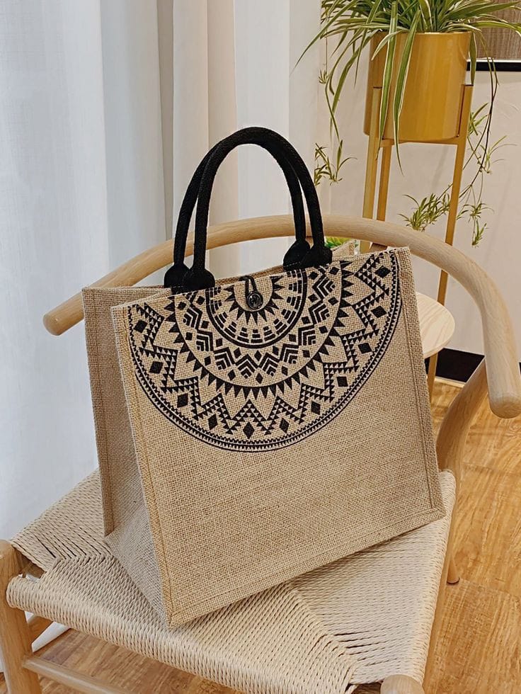 Boho Style Jute Tote Bag