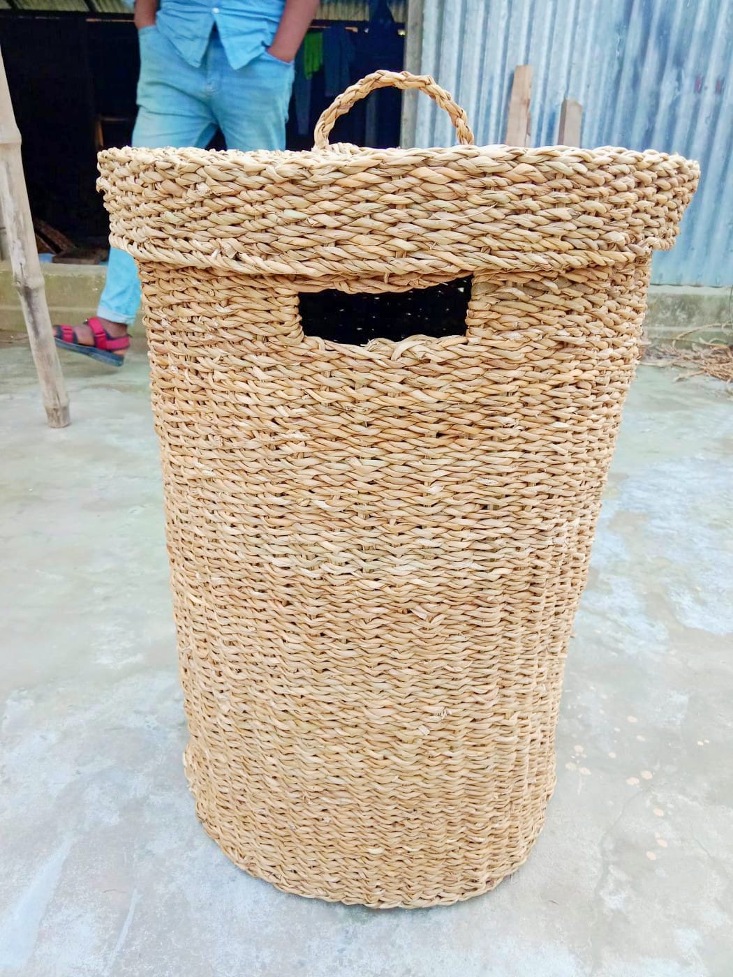 Handwoven Straw Laundry Basket