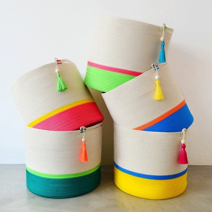 Colorful woven storage baskets